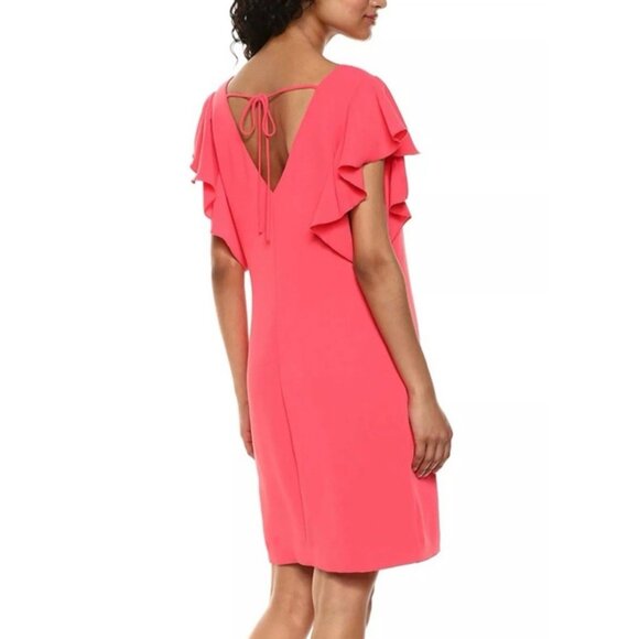 Trina Turk Traverse Tie Back Dress S Small Coral Lilly Flutter Sleeve NEW - Picture 2 of 14